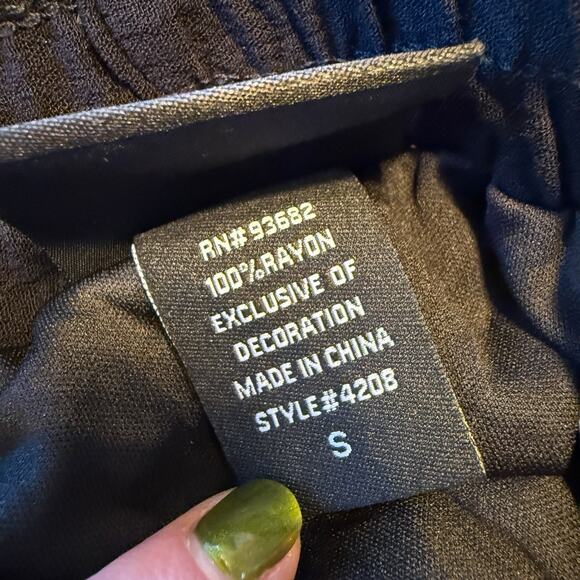 LIV Los Angeles Embroidered Wide Leg Pants Black Floral Boho Festival Rayon Sz S - Picture 11 of 11